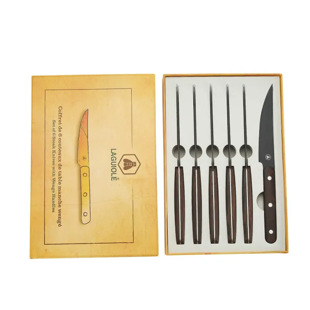 Laguiole en Aubrac set 6 coltelli tavola wenge lama nera