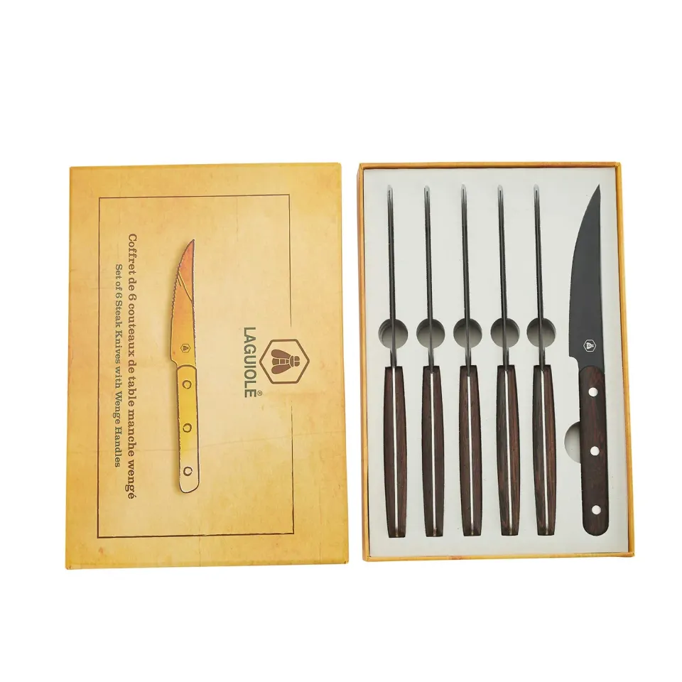 Laguiole en Aubrac set 6 coltelli tavola wenge lama nera