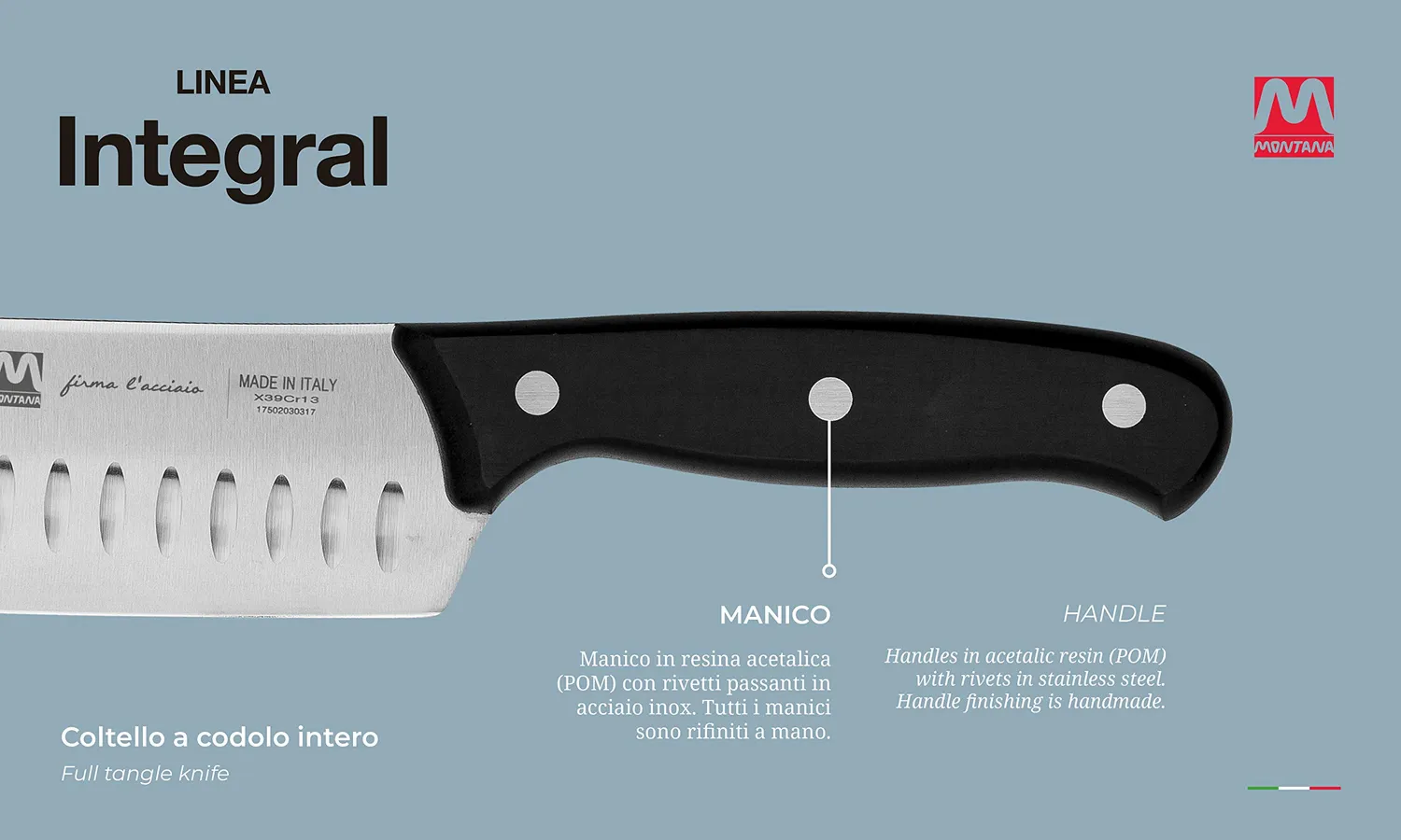 Montana Integral Coltello Santoku 18 cm Alveolato Inox