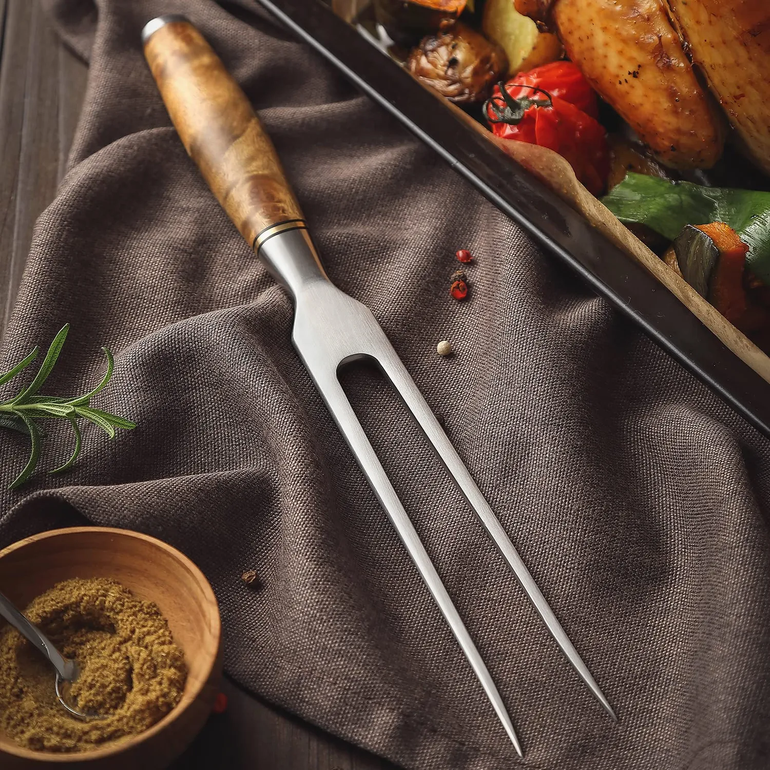 Hezhen Forchetta Carne Acciaio 29,8 cm Manico Legno