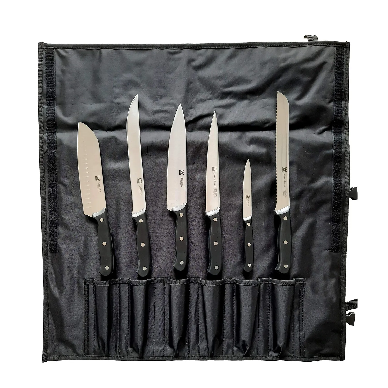 Montana Blu Optima Set Coltelli Cucina 6 Pezzi con Rotolo Acciaio
