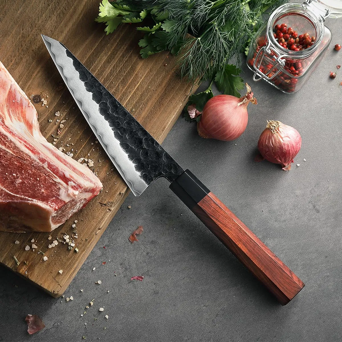 Hezhen Retro coltello spelucchino Honesuki rossonero