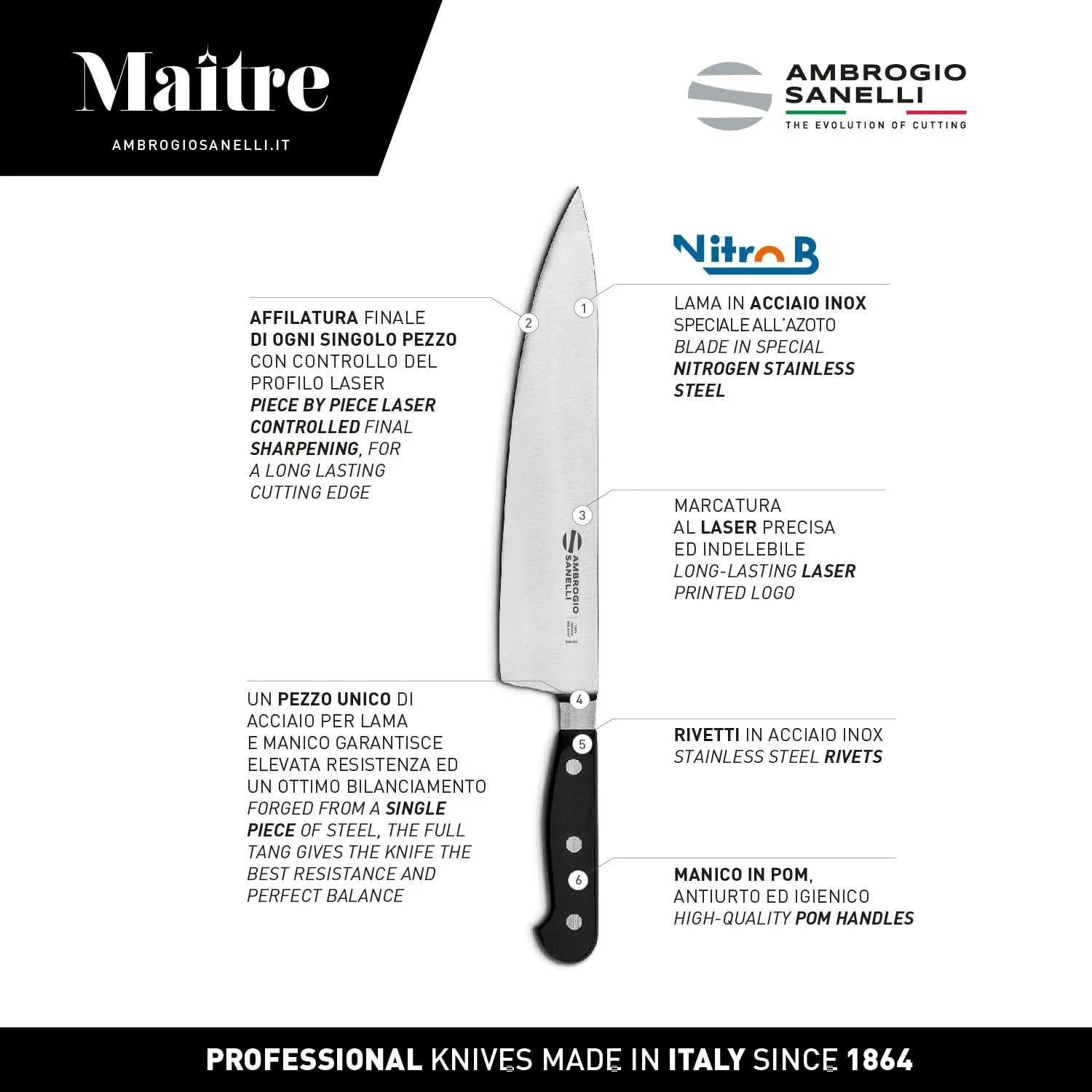 Sanelli Ambrogio Maitre trinciante cucina 16 cm acciaio azoto