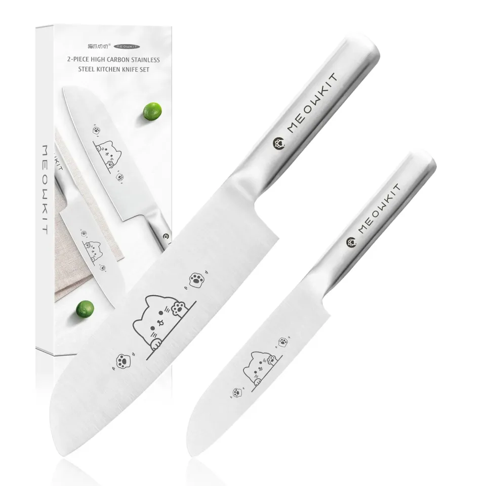 Meowkit Set Coltelli 2 Pezzi Santoku Gatto Inox