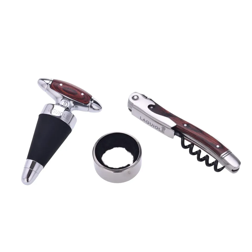 Laguiole en Aubrac Set 3 Accessori Vino Sommelier Marrone