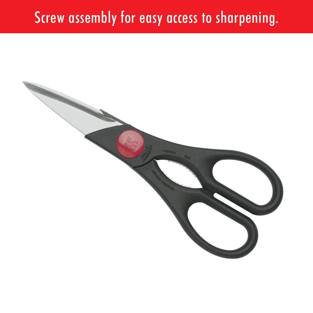 Zwilling forbici cucina inox nere microdentate apribottiglie