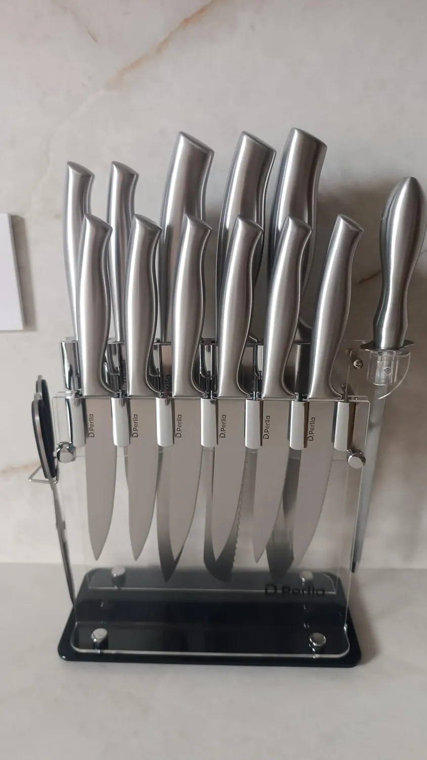 D.Perlla set coltelli cucina 14 pezzi acciaio con ceppo