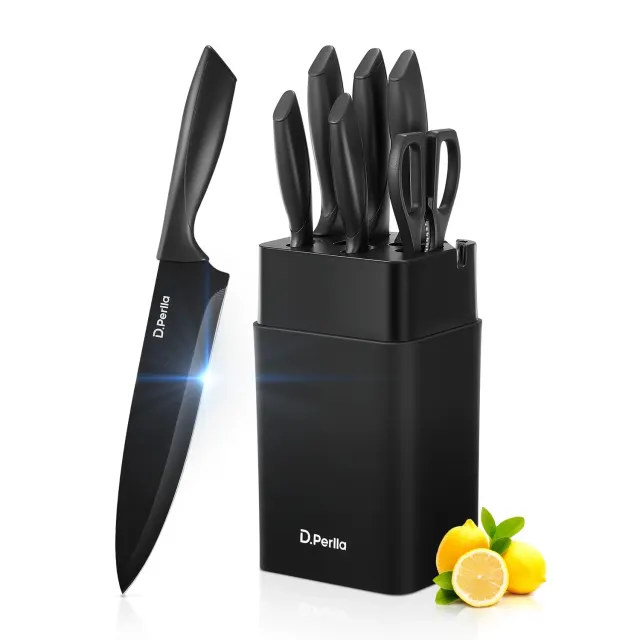 D.Perlla Set Coltelli Cucina 7 Pezzi Nero Antiaderente