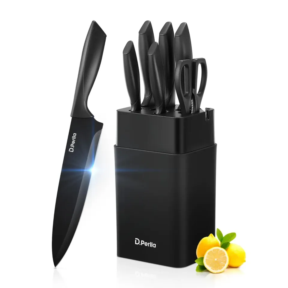 D.Perlla Set Coltelli Cucina 7 Pezzi Nero Antiaderente