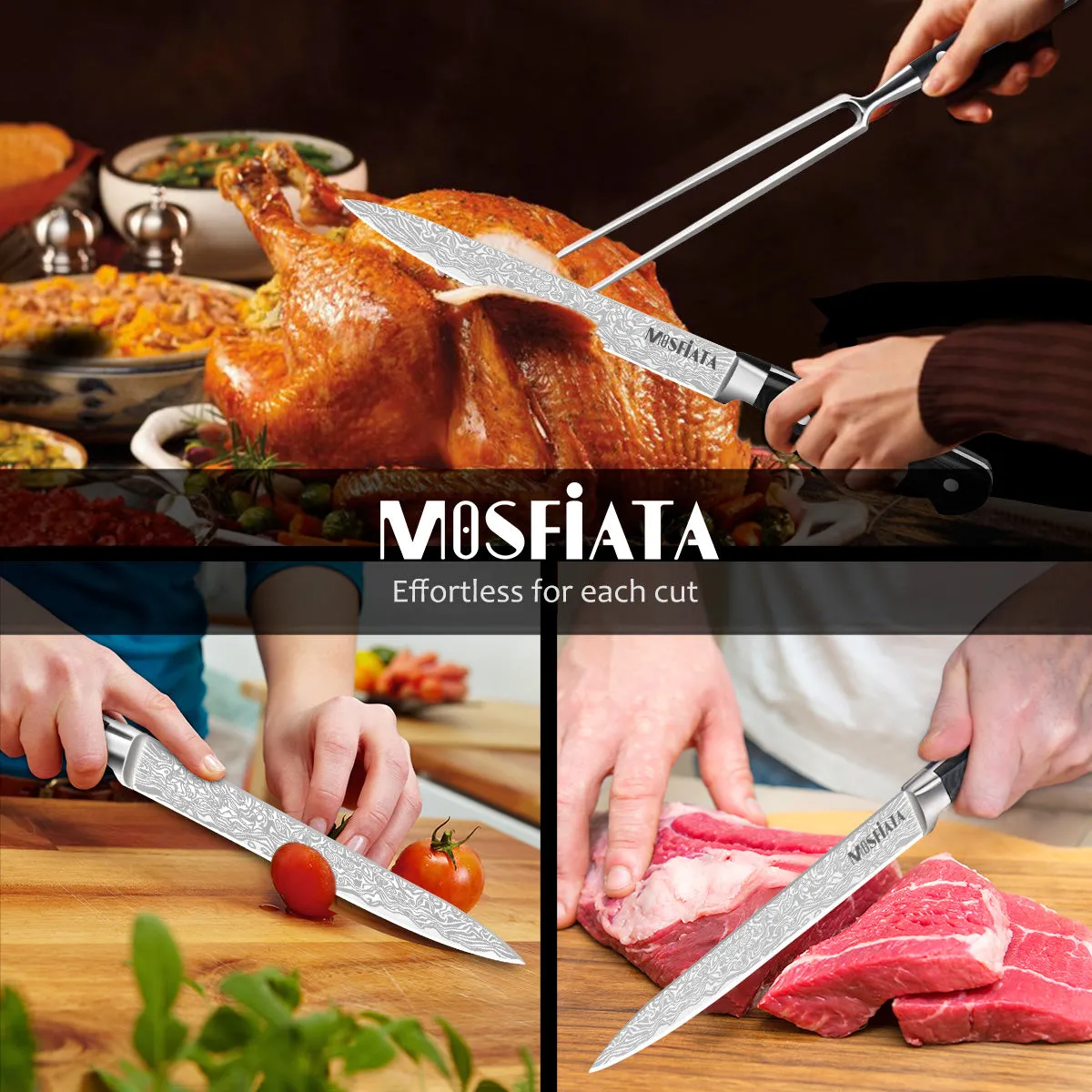 MOSFiATA Trinciante 8" e Forchettone 7" Set 2 Pezzi Inox