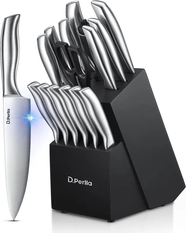 D.Perlla Set Coltelli Cucina 16 Pezzi con Ceppo Acciaio Inox