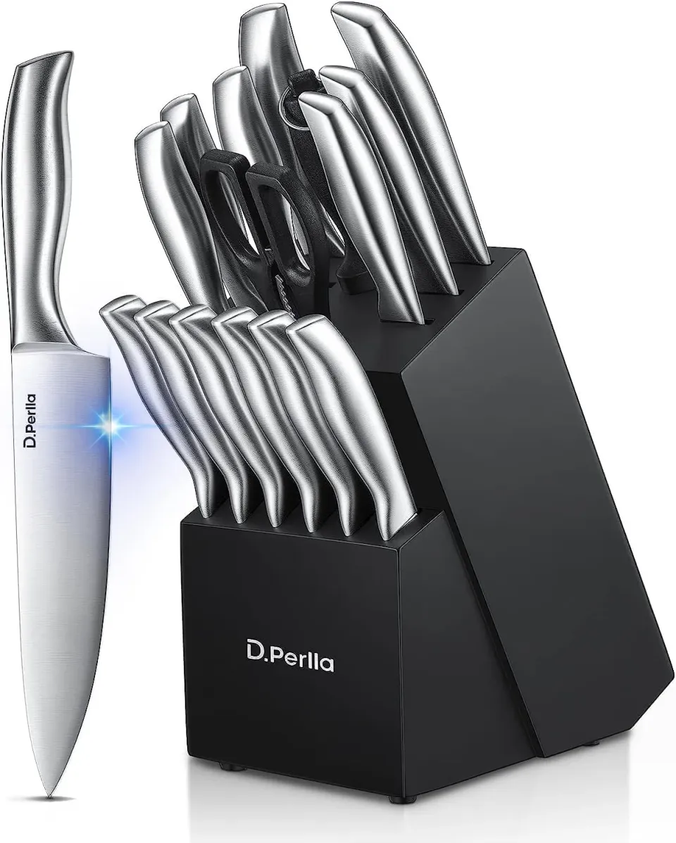 D.Perlla Set Coltelli Cucina 16 Pezzi con Ceppo Acciaio Inox