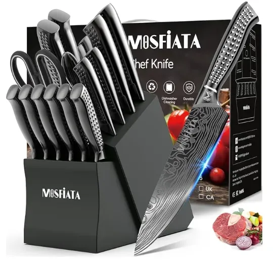 MOSFiATA Set Coltelli 17 Pezzi con Ceppo Grigio Acciaio