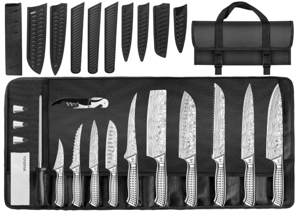 MOSFiATA set coltelli cucina 17 pezzi borsa acciaio inox
