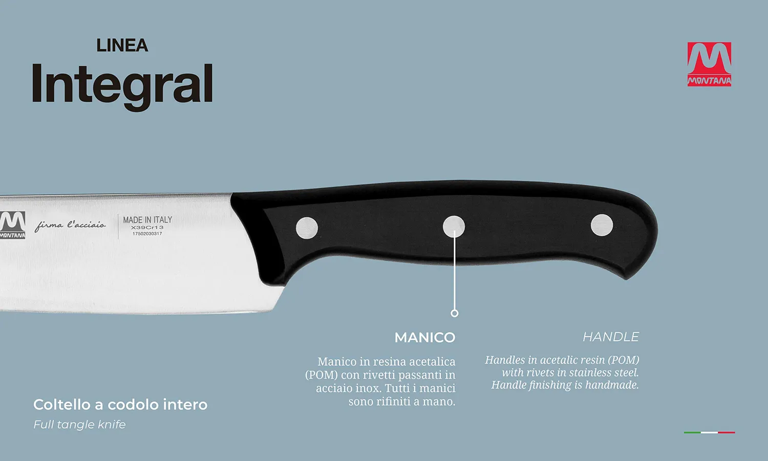 Montana Blu Integral coltello chef 20 cm acciaio azoto