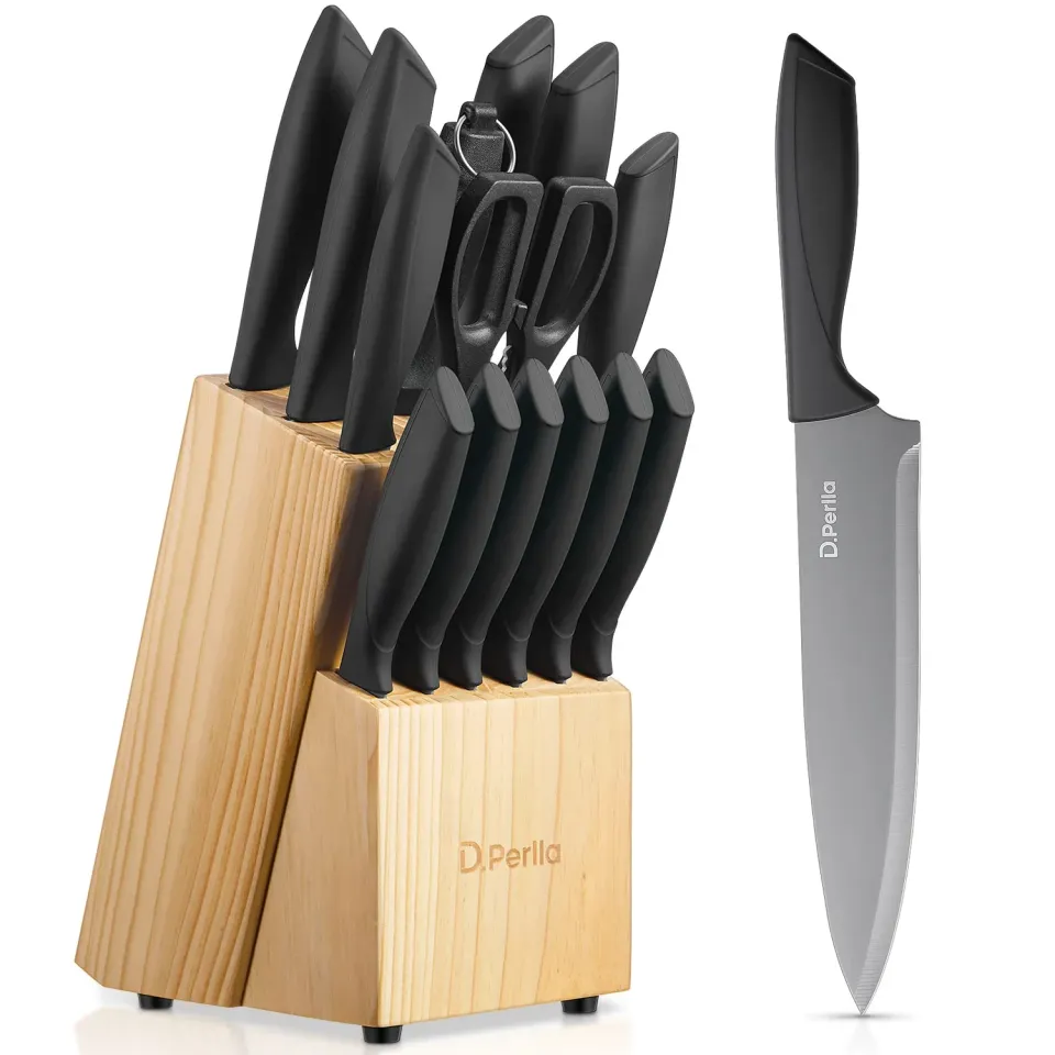 D.Perlla set coltelli 15 pezzi ceppo legno antiaderenti