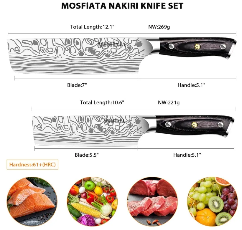 MOSFiATA Set Coltelli Nakiri 7" e 5,5" Acciaio Tedesco