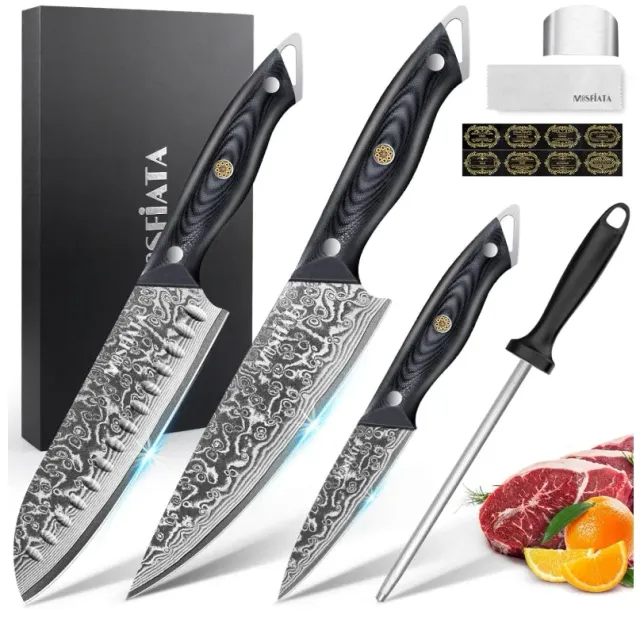 MOSFiATA set coltelli cucina 3 pezzi VG10 Damasco