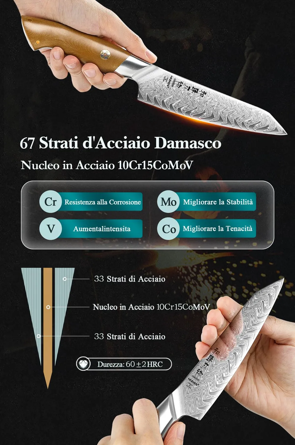 HEZHEN Damasco 14 cm coltello universale 67 strati