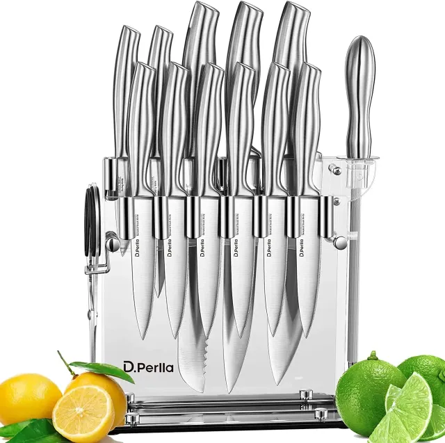 D.Perlla set coltelli cucina 14 pezzi acciaio con ceppo