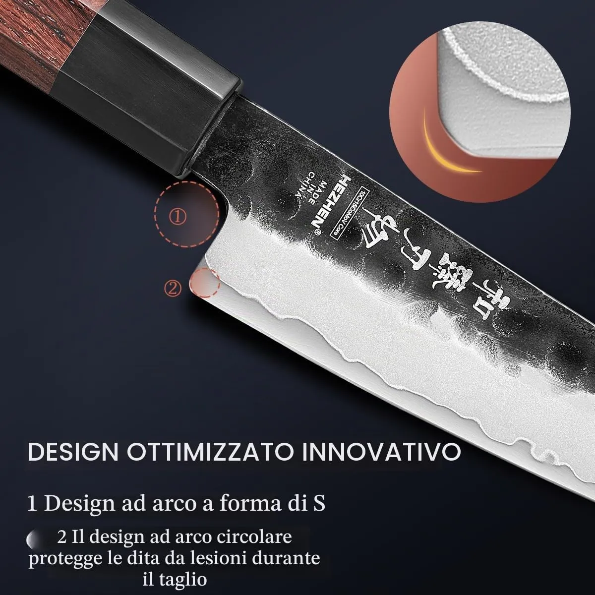 Hezhen set coltelli cucina 5 pezzi manico ottagonale damasco