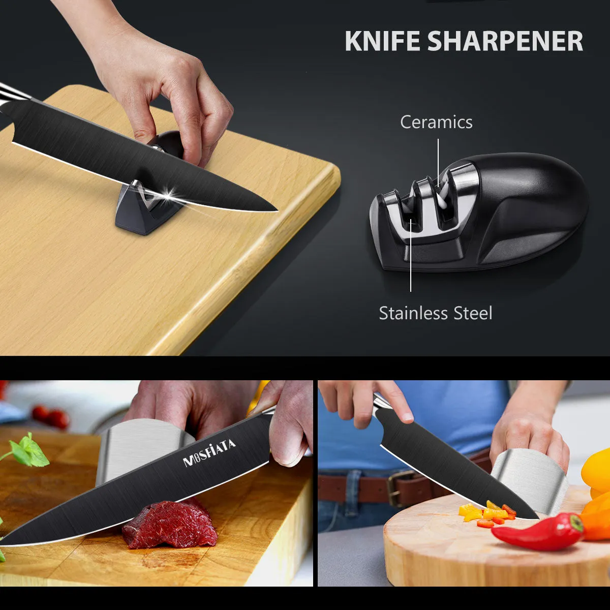 MOSFiATA Chef 8" Titanio Coltello Cucina 20cm Nero