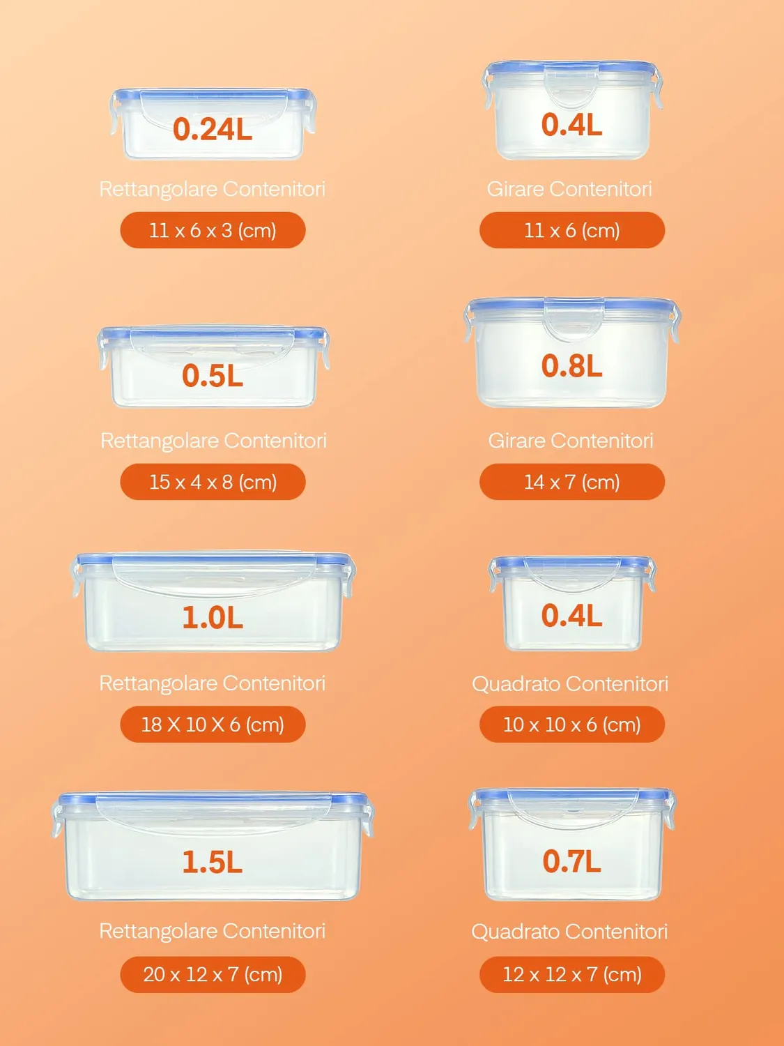D.Perlla contenitori alimenti 8 pezzi ermetici BPA free