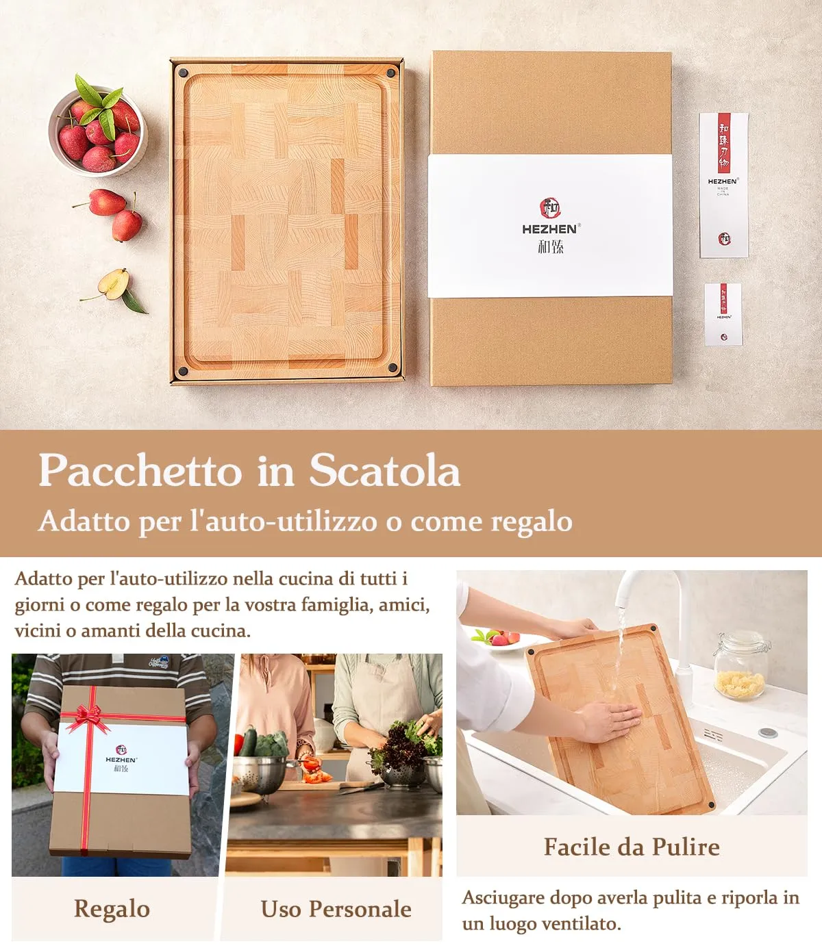 HEZHEN tagliere cucina legno faggio doppio lato scanalatura