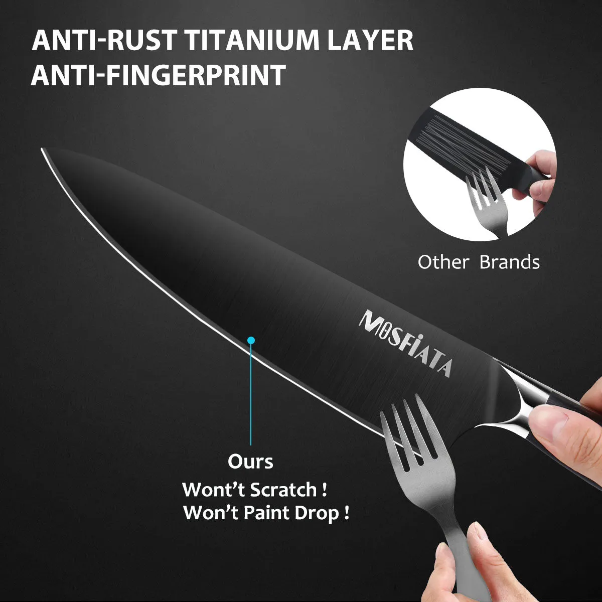 MOSFiATA Chef 8" Titanio Coltello Cucina 20cm Nero