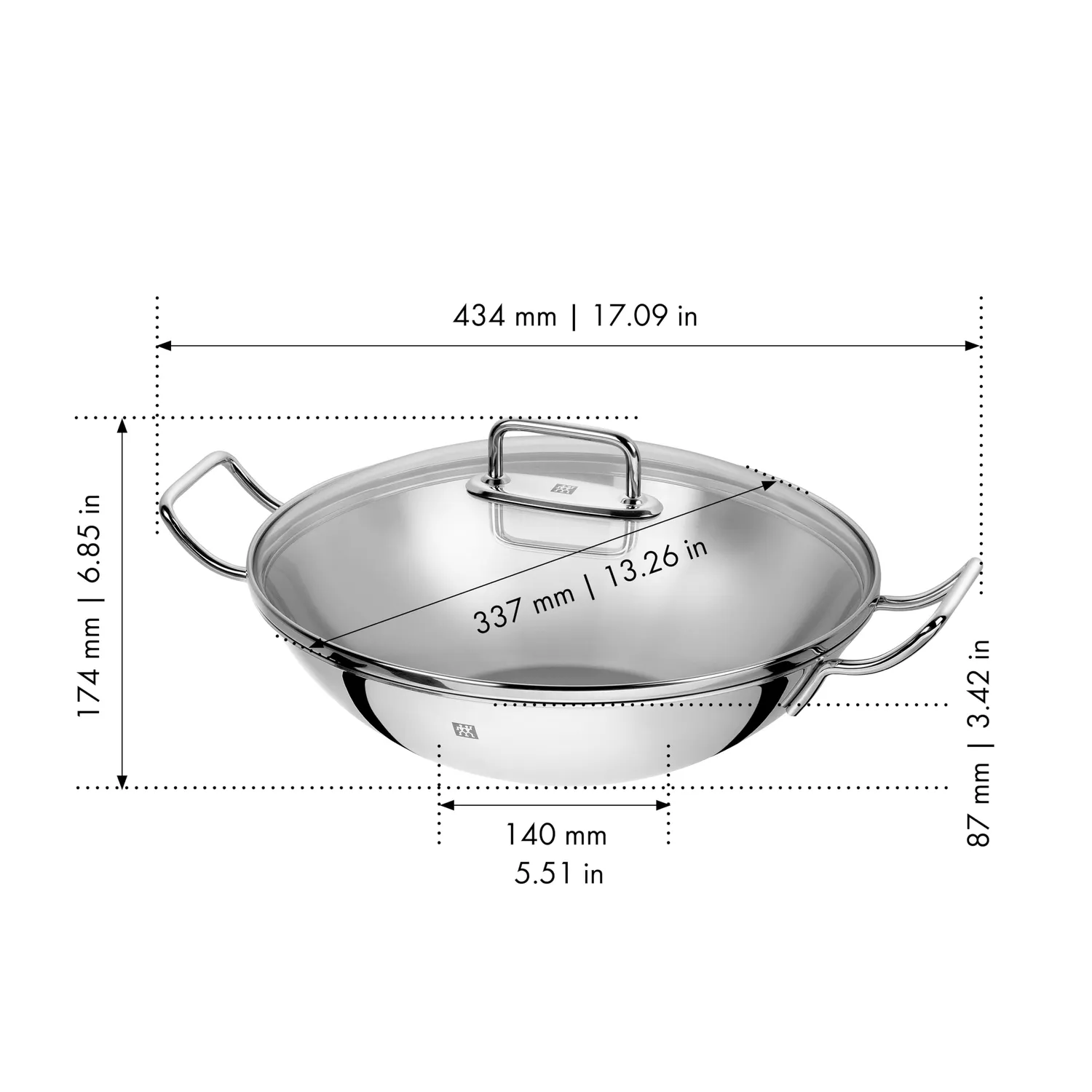 Zwilling Plus Wok Acciaio 32 cm con Coperchio e Griglia Induzione
