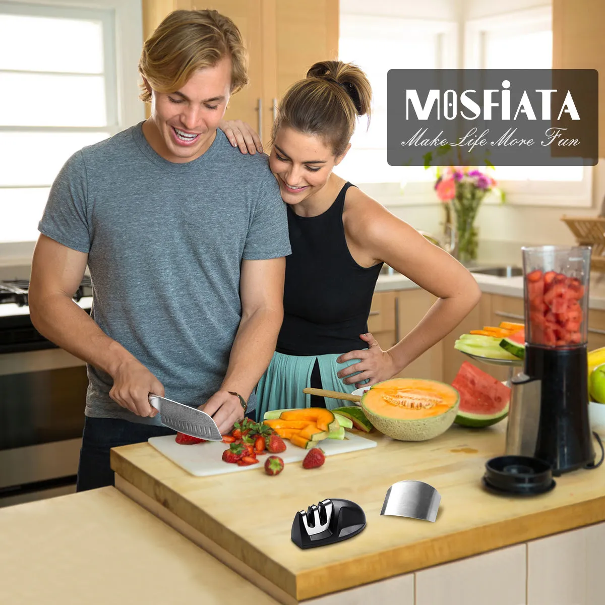MOSFiATA Santoku 7" Set Salvadita e Affilatore Inox