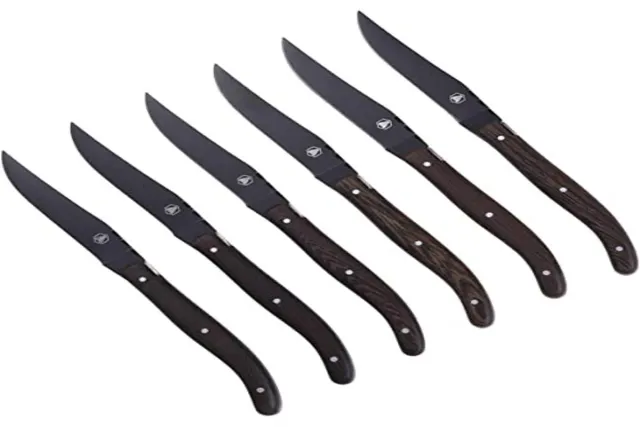 Laguiole coltelli bistecca 6 pezzi lama nera wengé 22,5 cm