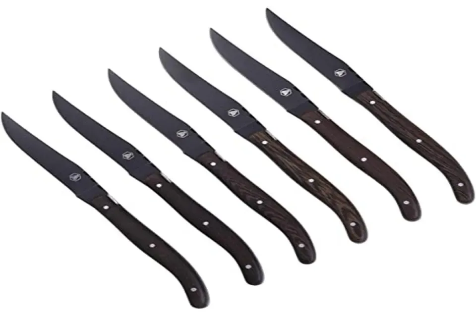 Laguiole coltelli bistecca 6 pezzi lama nera wengé 22,5 cm