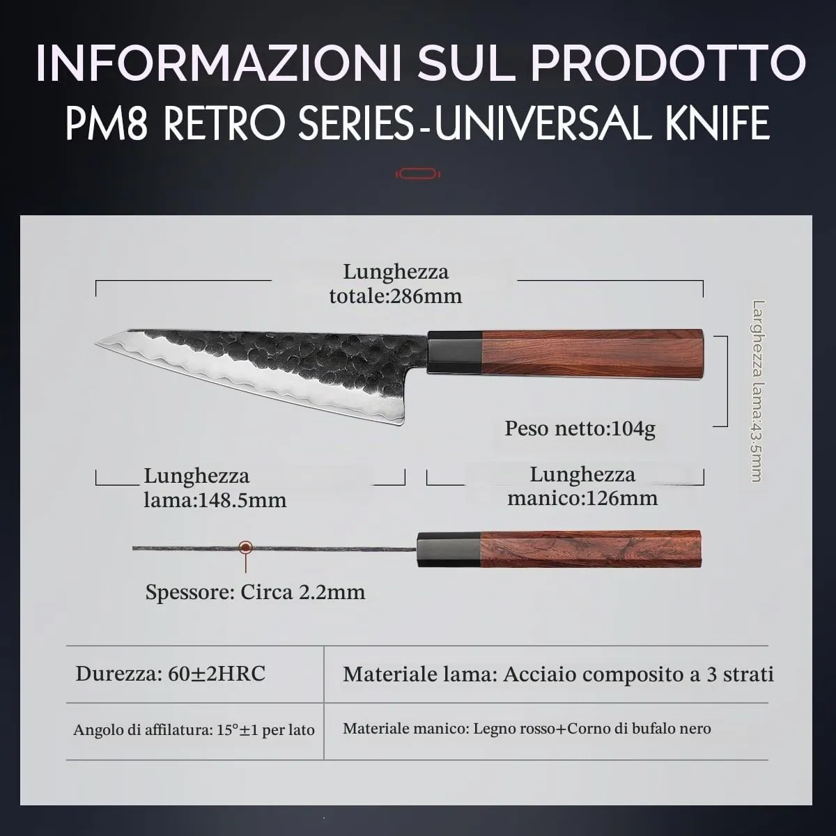 Hezhen Retro coltello spelucchino Honesuki rossonero