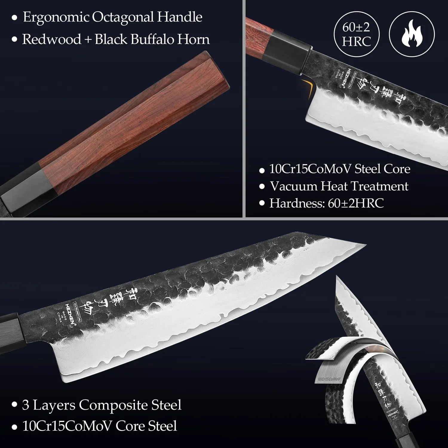 Hezhen Kiritsuke Coltello Chef 22 cm con Fodero