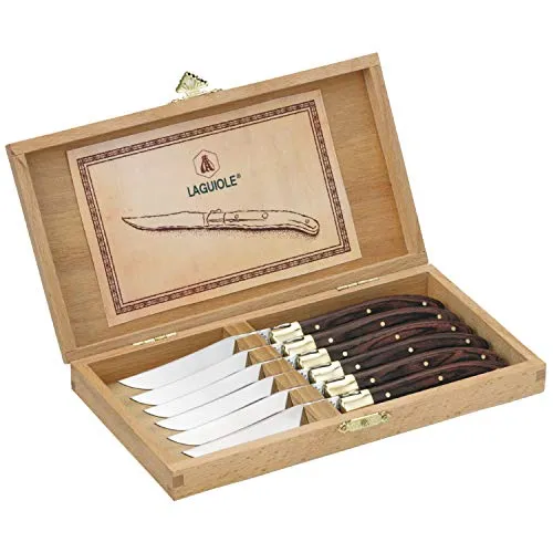 Laguiole set 6 coltelli bistecca manico legno scatola