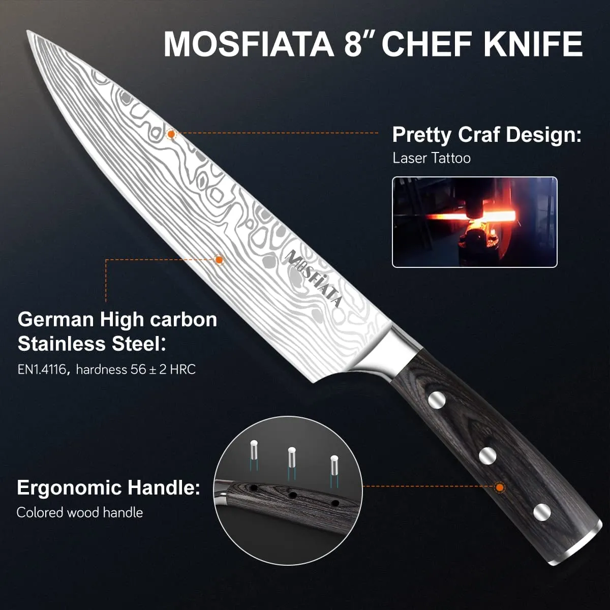 MOSFiATA Set 5 Coltelli Cucina Tedesco con Foderi