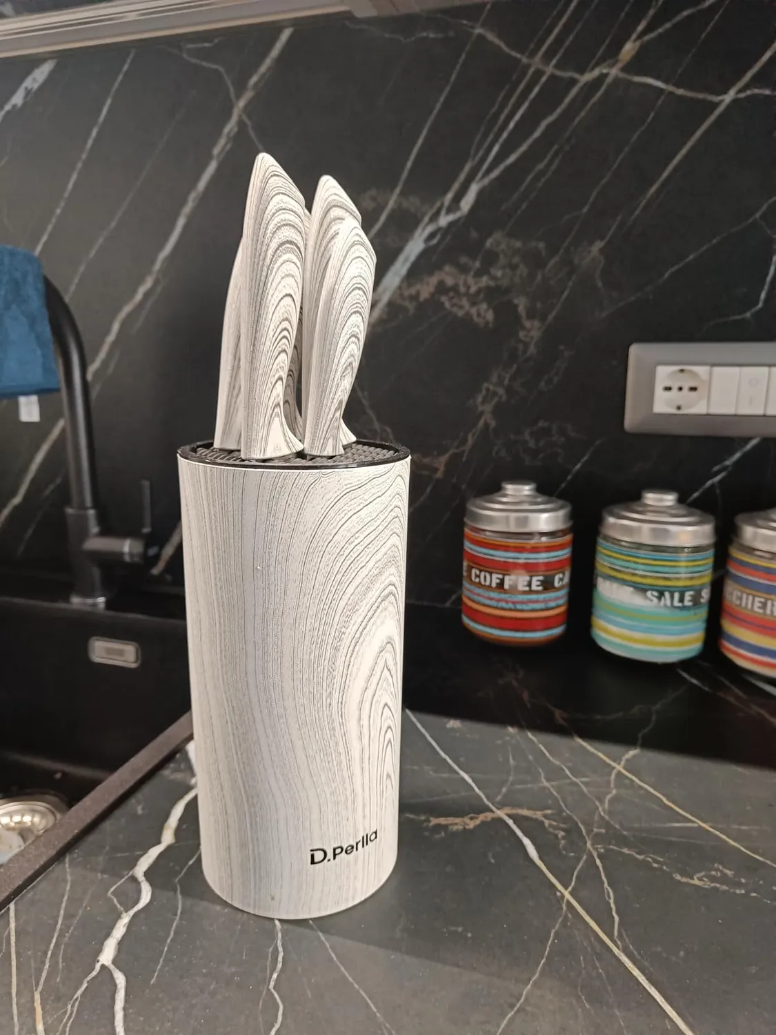 D.Perlla set coltelli cucina 7 pezzi nero acciaio inox