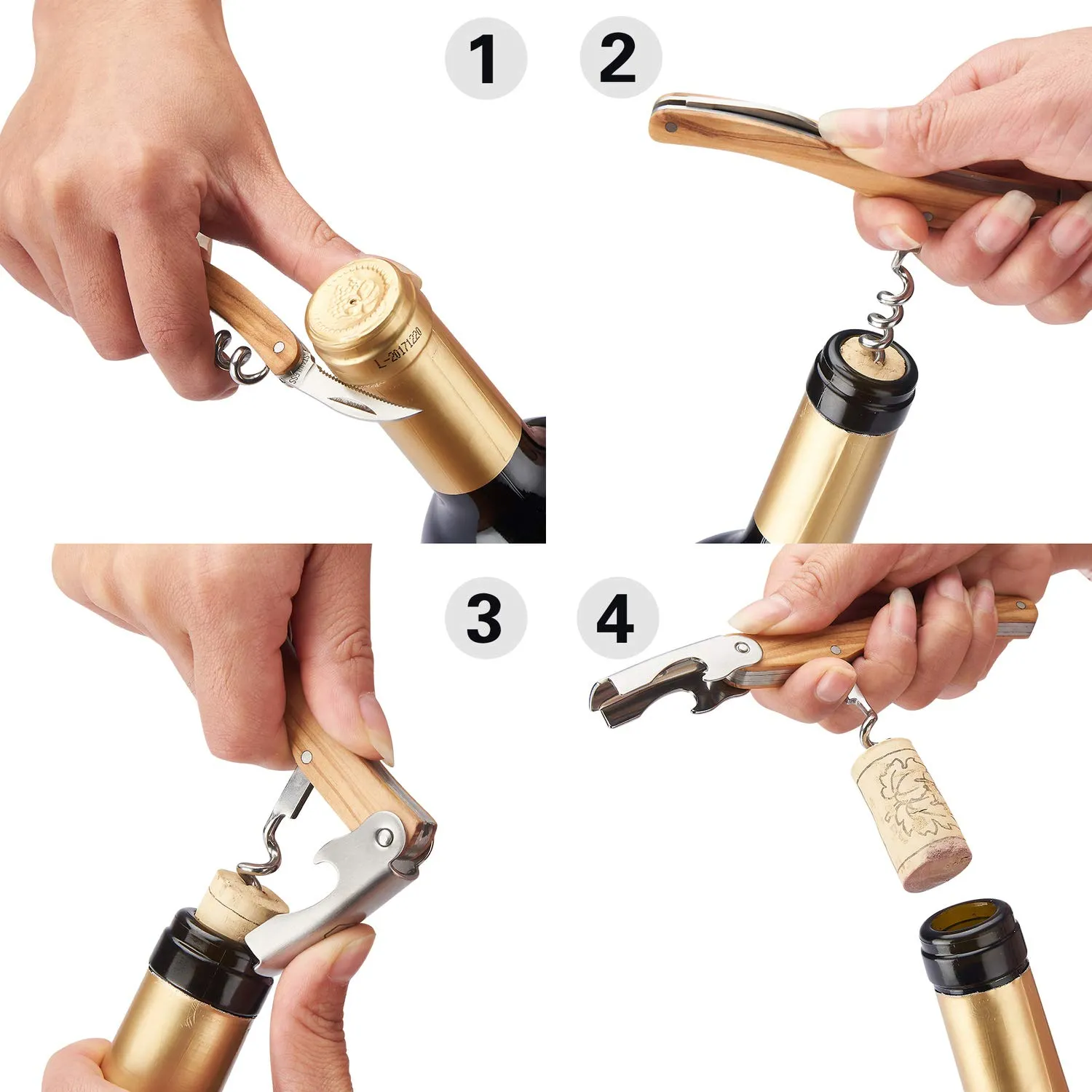 Laguiole en Aubrac cavatappi sommelier legno ulivo 3 in 1