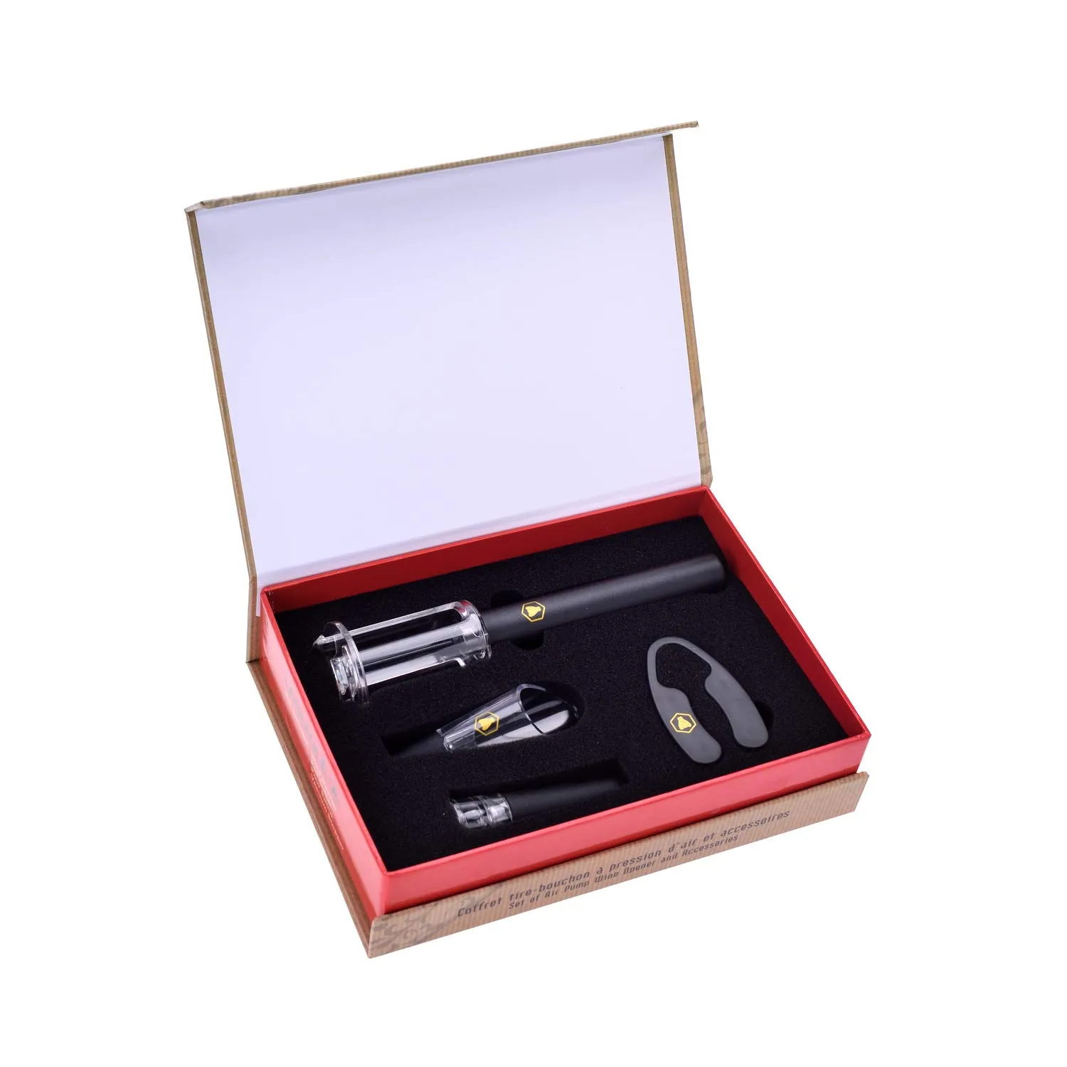 Laguiole Set Vino 4 Pezzi Cavatappi Tappo Nero