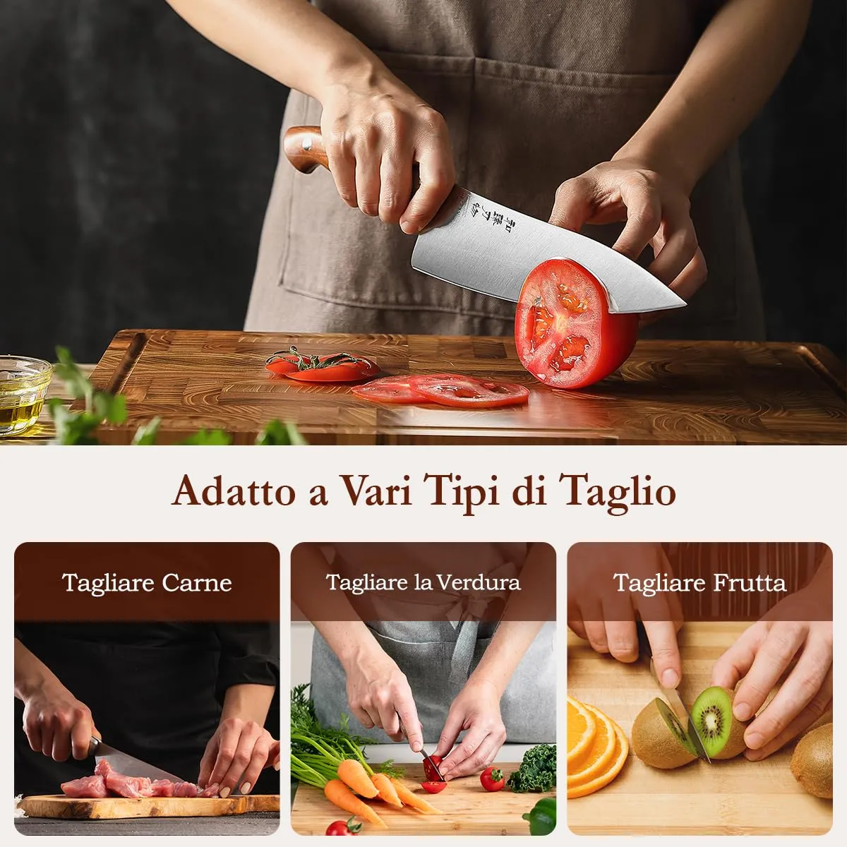 HEZHEN 21 cm coltello da chef acciaio tedesco con fodero
