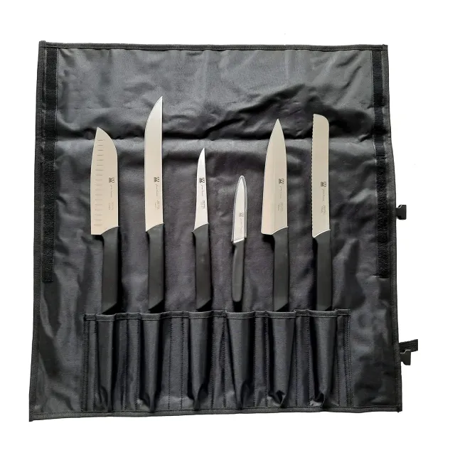 Montana Blu Optima Set Coltelli Cucina 6 Pezzi con Rotolo Acciaio