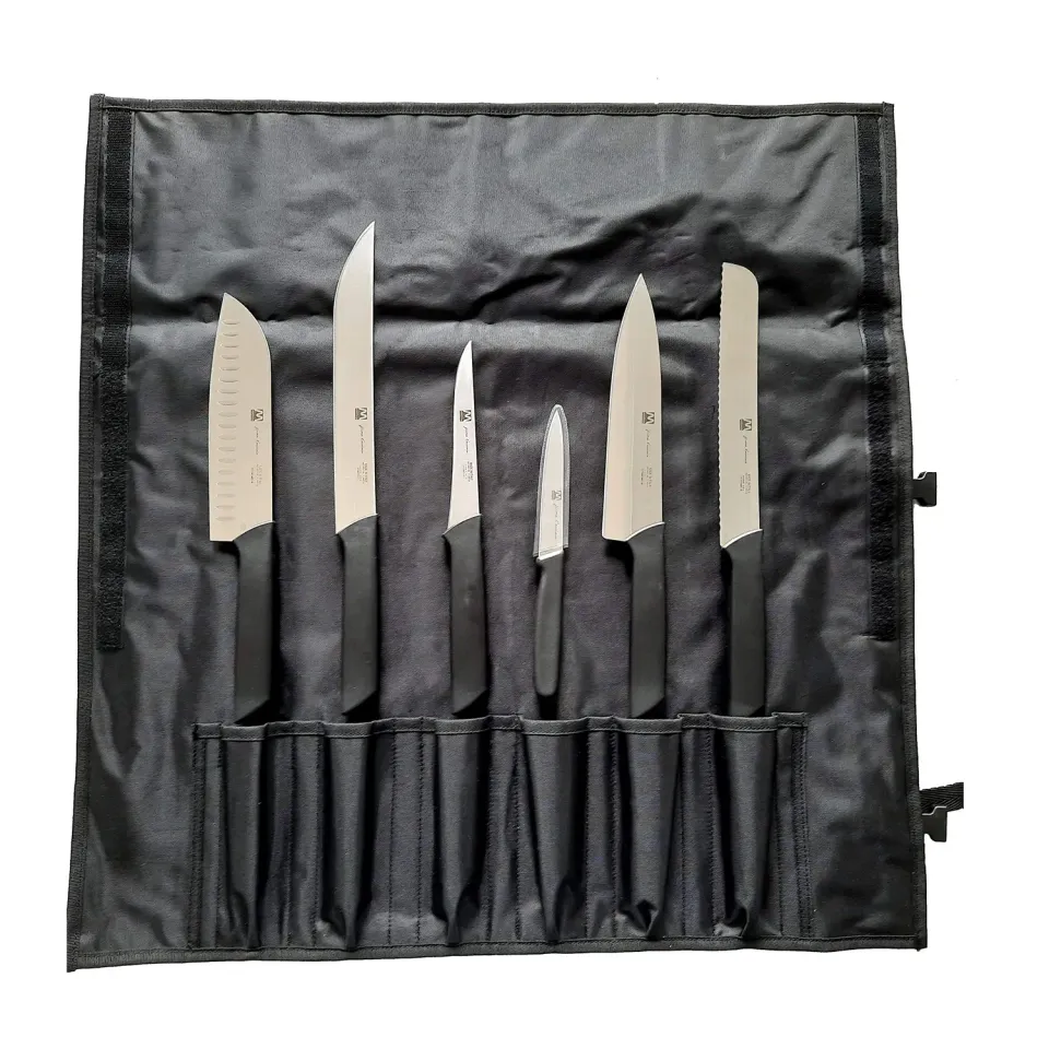 Montana Blu Optima Set Coltelli Cucina 6 Pezzi con Rotolo Acciaio
