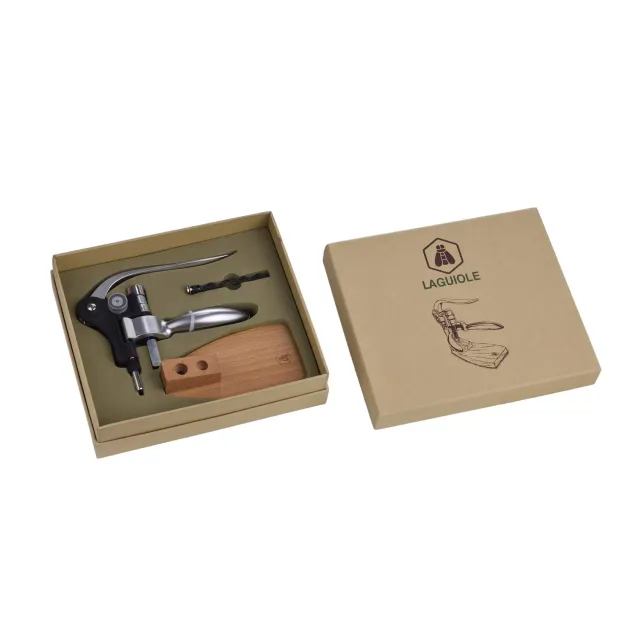 Laguiole en Aubrac cavatappi leva base legno 15 cm argento