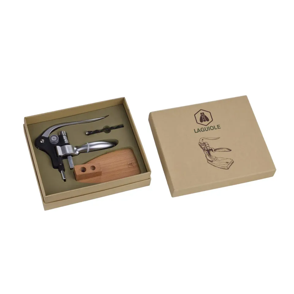 Laguiole en Aubrac cavatappi leva base legno 15 cm argento