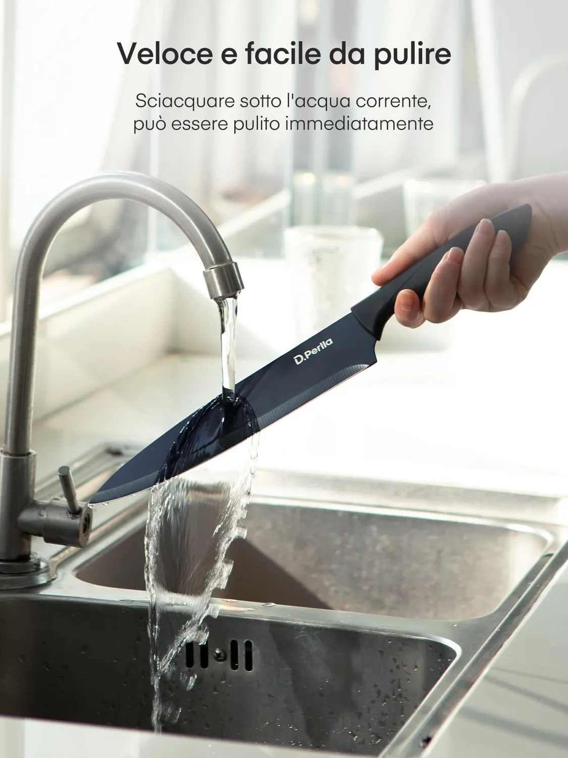D.Perlla set coltelli 16 pezzi antiaderenti nero acrilico