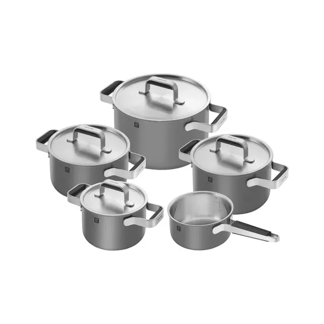 Zwilling Pure set 5 pentole inox grigio antracite triplo fondo