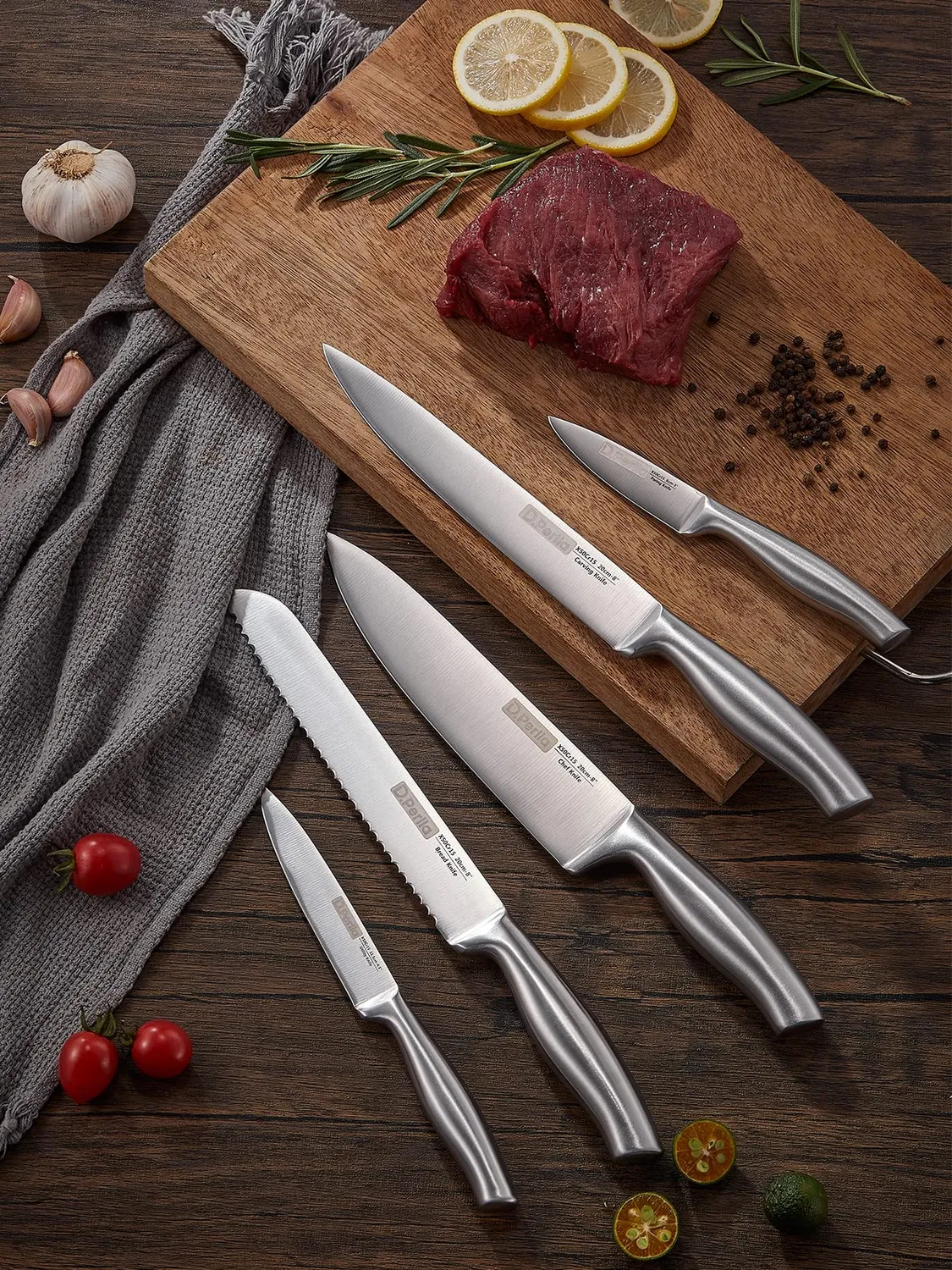 D.Perlla set coltelli cucina 14 pezzi acciaio con ceppo