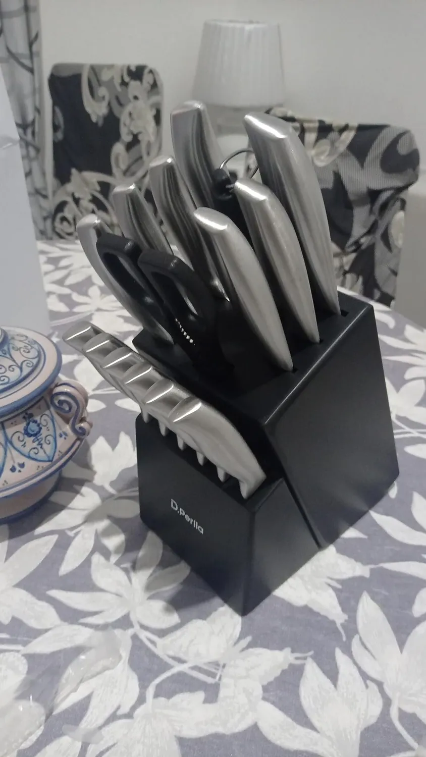 D.Perlla Set Coltelli Cucina 16 Pezzi con Ceppo Acciaio Inox