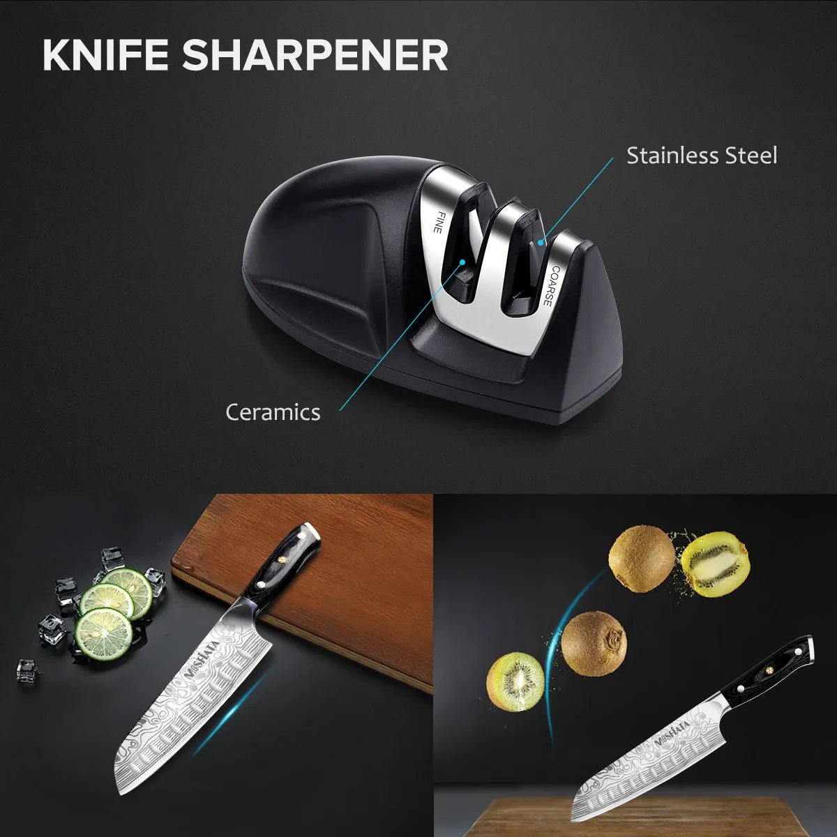 MOSFiATA Santoku 7" Set Salvadita e Affilatore Inox